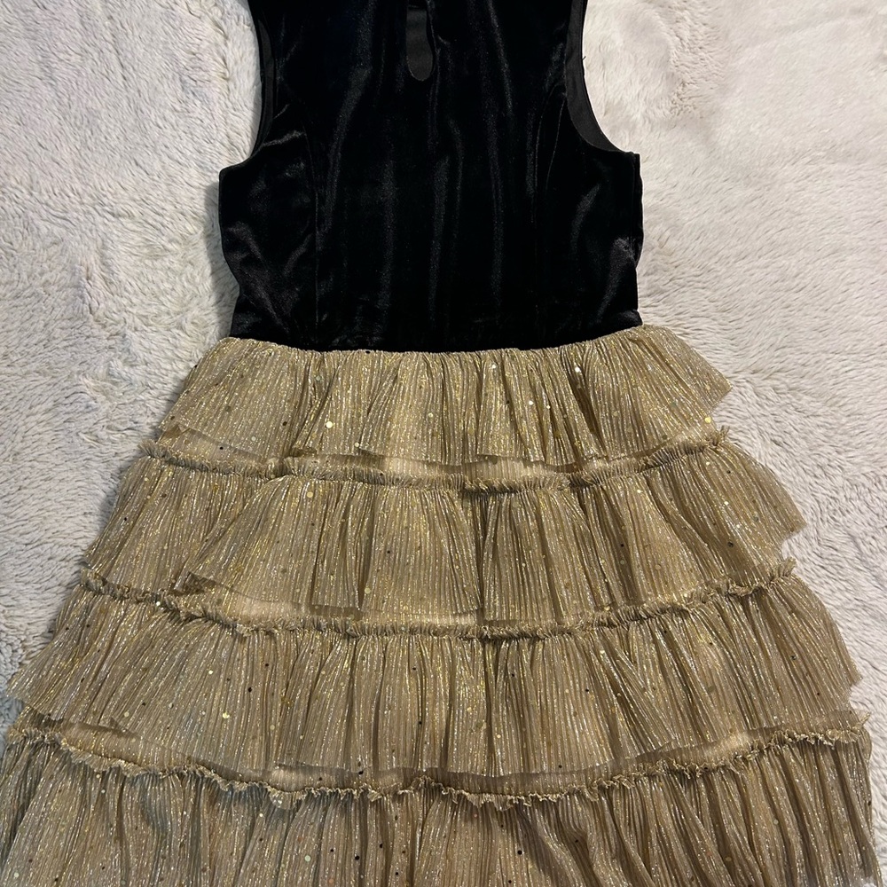 Zunie Black and Gold Tulle Tiered Formal Dress for Girls Size 14 - Picture 6 of 8